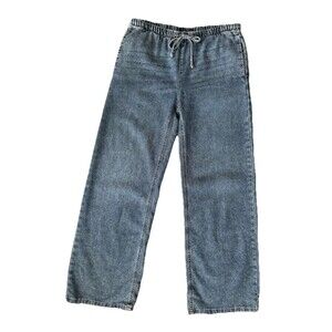 Vanilla Star Wide Leg Jeans Women's XS Elastic Waist Drawstring Pull On Med Wash